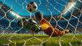 Football. Football players in a large stadium with full stands of fans during the championship. Football players in Royalty Free Stock Photo