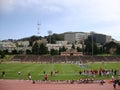 Football Players line up for a play at Kezar Stadium