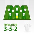 Football players lineups, formation 3-5-2. Soccer half stadium Royalty Free Stock Photo