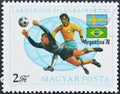 Football players of Sweden and Brazil, Football World Cup, Argentina 1978 Royalty Free Stock Photo