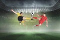 Football players tackling for the ball Royalty Free Stock Photo