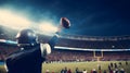 A football quarterback throwing a pass in a stadium fille one created with generative AI