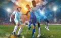 Football scene with competing soccer players at the stadium Royalty Free Stock Photo
