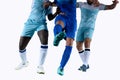 Football scene with competing soccer players at the stadium Royalty Free Stock Photo