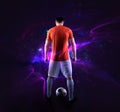 Football scene with soccer player in front of a futuristic digital background Royalty Free Stock Photo