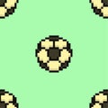 Football seamless pattern, tile soccerball pixel art cartoon retro game style