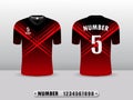 Football shirt design T-shirt sports black and red color. Inspired by the abstract. Front view and rear.