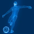 Football shoot. 3d wireframe style vector illustration.