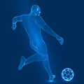 Football shoot. 3d wireframe style vector illustration.