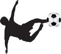 Football silhouette of flying kick Royalty Free Stock Photo