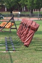 Football sled equipment on field Royalty Free Stock Photo