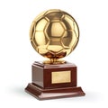 Football or soccer award. Golden trophy cup.