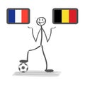 Football - soccer background happy man keep flag, vector stackman france vs belgium semi final 1/2 Royalty Free Stock Photo