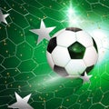 Football soccer ball flying into the goal net with silver stars Royalty Free Stock Photo
