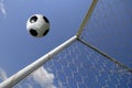 Football - Soccer ball in Goal Royalty Free Stock Photo