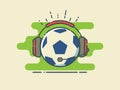 Football / Soccer Ball In Headphones With Microphone On Stylized Green Field. Sport Broadcasting Royalty Free Stock Photo