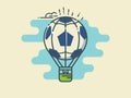 Football / Soccer Ball Like a Balloon On Stylized Blue Sky With Clouds. Royalty Free Stock Photo