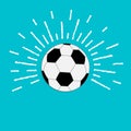 Football soccer ball with ray of light sunlight effect. Flat design style. Royalty Free Stock Photo