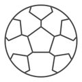 Football or soccer ball thin line icon. Soccer-ball, leather sphere symbol, outline style pictogram on white background Royalty Free Stock Photo