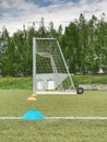 On football soccer field. Behind goal of soccer field. Soccer football net Royalty Free Stock Photo