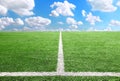 Football and soccer field grass stadium Blue sky background Royalty Free Stock Photo