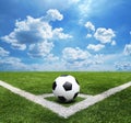 Football and soccer field grass stadium Blue sky background Royalty Free Stock Photo