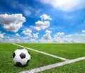 Football and soccer field grass stadium Blue sky background