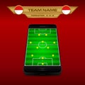 Football Soccer formation strategy template with perspective field on smartphone 3-5-2.