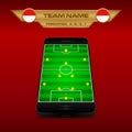 Football Soccer formation strategy template with perspective field on smartphone 4-2-3-1.