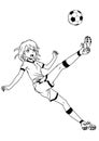 Football soccer girl kicks the ball
