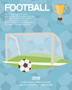 Football or soccer goal sports equipment poster vector illustration. Sport championship or tournament. Victory cup or Royalty Free Stock Photo