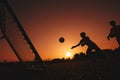 Football Soccer Goalkeeper Training Session. Two Young Goalies Practising in a Field Royalty Free Stock Photo