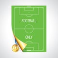 Football / Soccer Green Field On Paper And Gold Medal. Creative Sport Design.