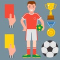 Football soccer icons player trophy competition game score win play flat design sport vector illustration Royalty Free Stock Photo