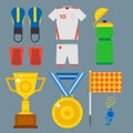 Football soccer icons player trophy competition game score win play flat design sport vector illustration Royalty Free Stock Photo