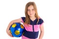 Football soccer kid girl happy player with ball Royalty Free Stock Photo