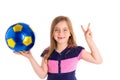 Football soccer kid girl happy player with ball Royalty Free Stock Photo