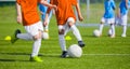 Football Soccer Match for Children. Kids Playing Soccer Game Tournament. Boys Running and Kicking Football on the Sports Grass Royalty Free Stock Photo