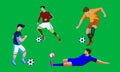 Football soccer player in action with ball. Soccer players, group of footballers. Set of isolated vector silhouettes.