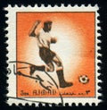 Football soccer player, Ajman stamp circa 1972