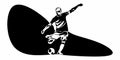 Football, soccer player kicking ball. Isolated vector silhouette. Football defender, striker or goalkeeper