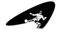 Football, soccer player kicking ball. Isolated vector silhouette. Football defender, striker or goalkeeper