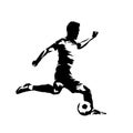 Football, soccer player kicking ball, side view. Isolated vector silhouette Royalty Free Stock Photo