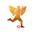 Football soccer player man in action with angel wings white background. Vector illustration