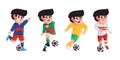 Football soccer player play ball action pose running figure set collection