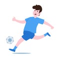 Football or soccer player ready to kick or shoot ball or pass to get goal active player Royalty Free Stock Photo