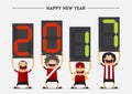 Football or soccer player showing substitution board with Happy New Year 2017 massage. Vector