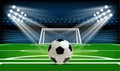 Football or soccer playing field with ball. Sport Game. Football stadium spotlight and scoreboard background with Royalty Free Stock Photo