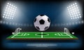 Football or soccer playing field and 3d ball. Sport Game. Football stadium spotlight design concept vector illustration