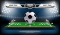 Football or soccer playing field with infographic elements and 3d ball. Sport Game. Football stadium spotlight and